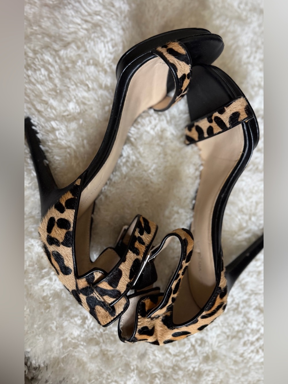 Calvin Klein Leopard Print Ankle-Strap Stiletto Heels - Black & Tan - Picture 6 of 9